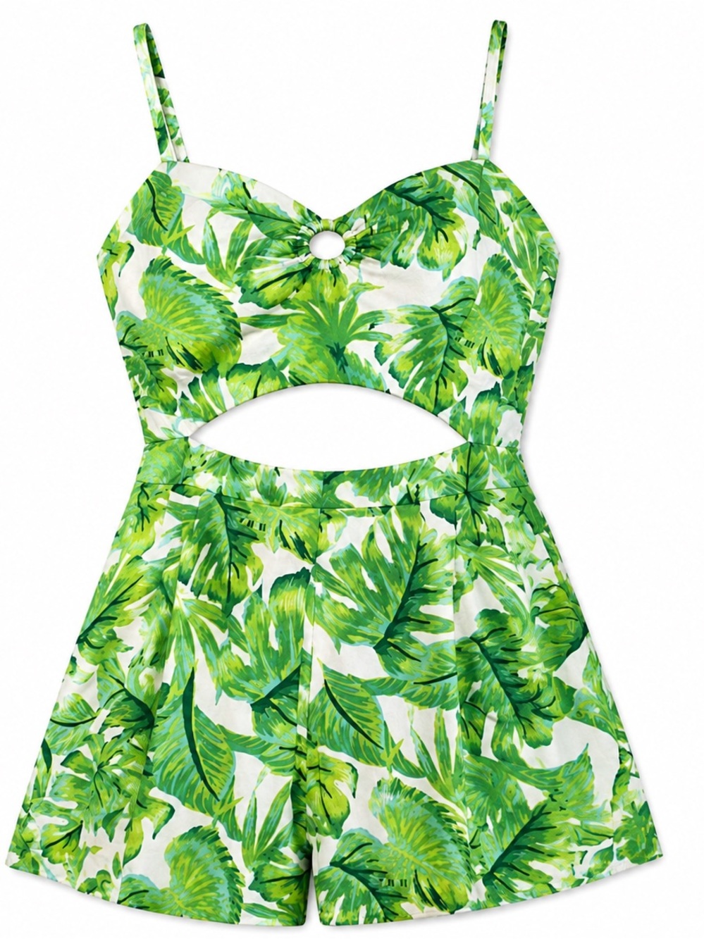 Tropical Green Leaf Cutout Romper